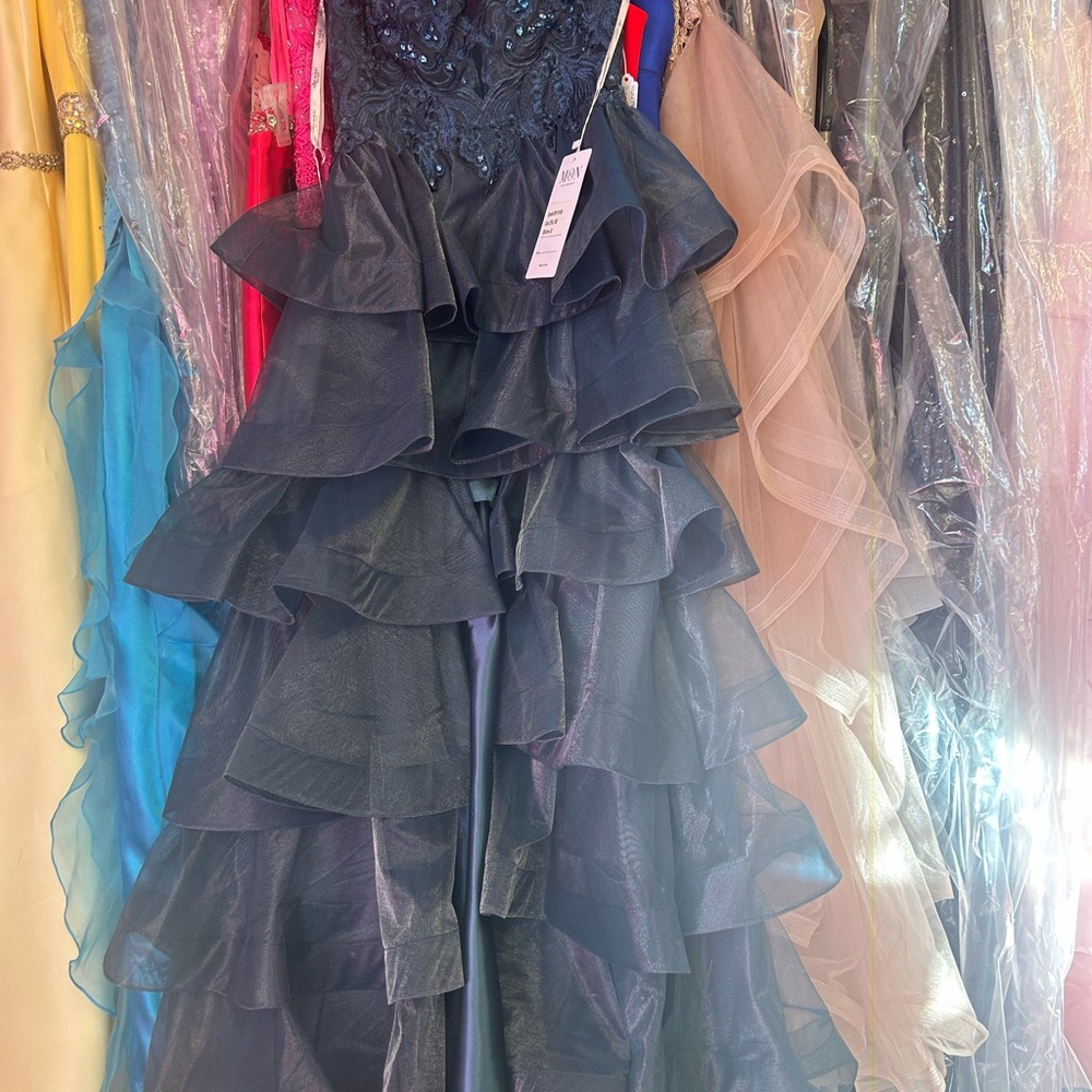 Elegant Blue Ruffled Gown